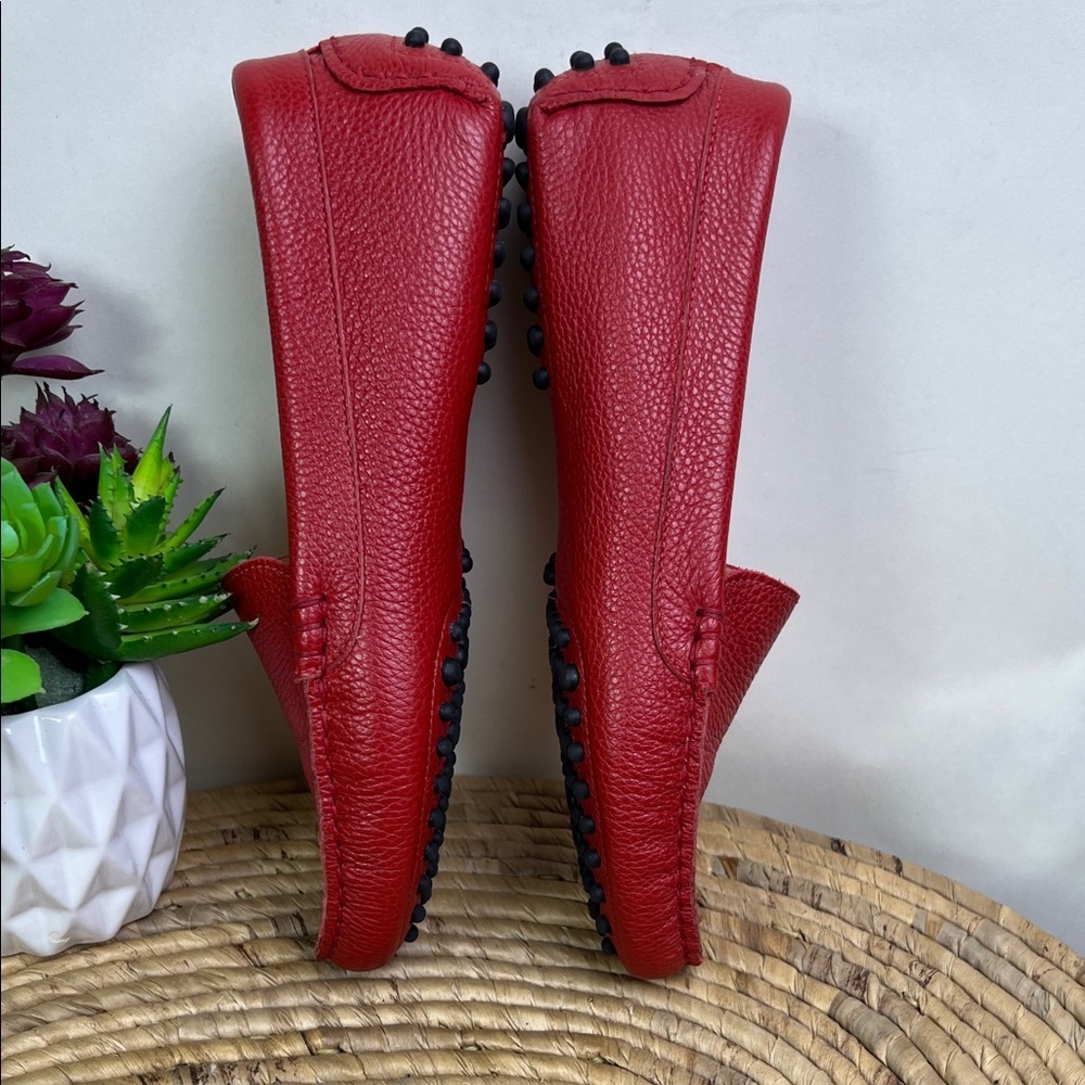 M Gemi Felize Loafers Red Matte Pebbled Leather Driving Moccasin Preppy 35.5 - Picture 6 of 12